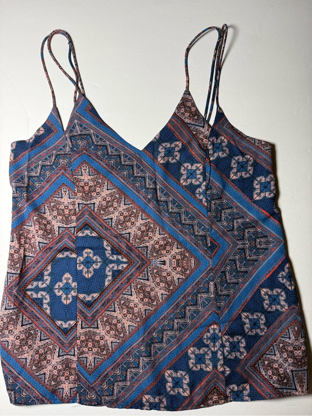 Skies Are Blue  Boho Geometric Print Double Strap Cami Tank Top Small